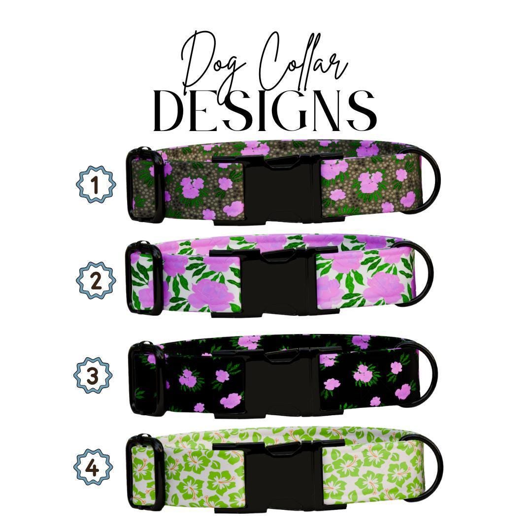 Personalized Floral Dog Collar for Girls with Name Engraved Cute and Soft Tropical Leaf Adjustable Collar & Leash Set Gift for Dog (OG-201)