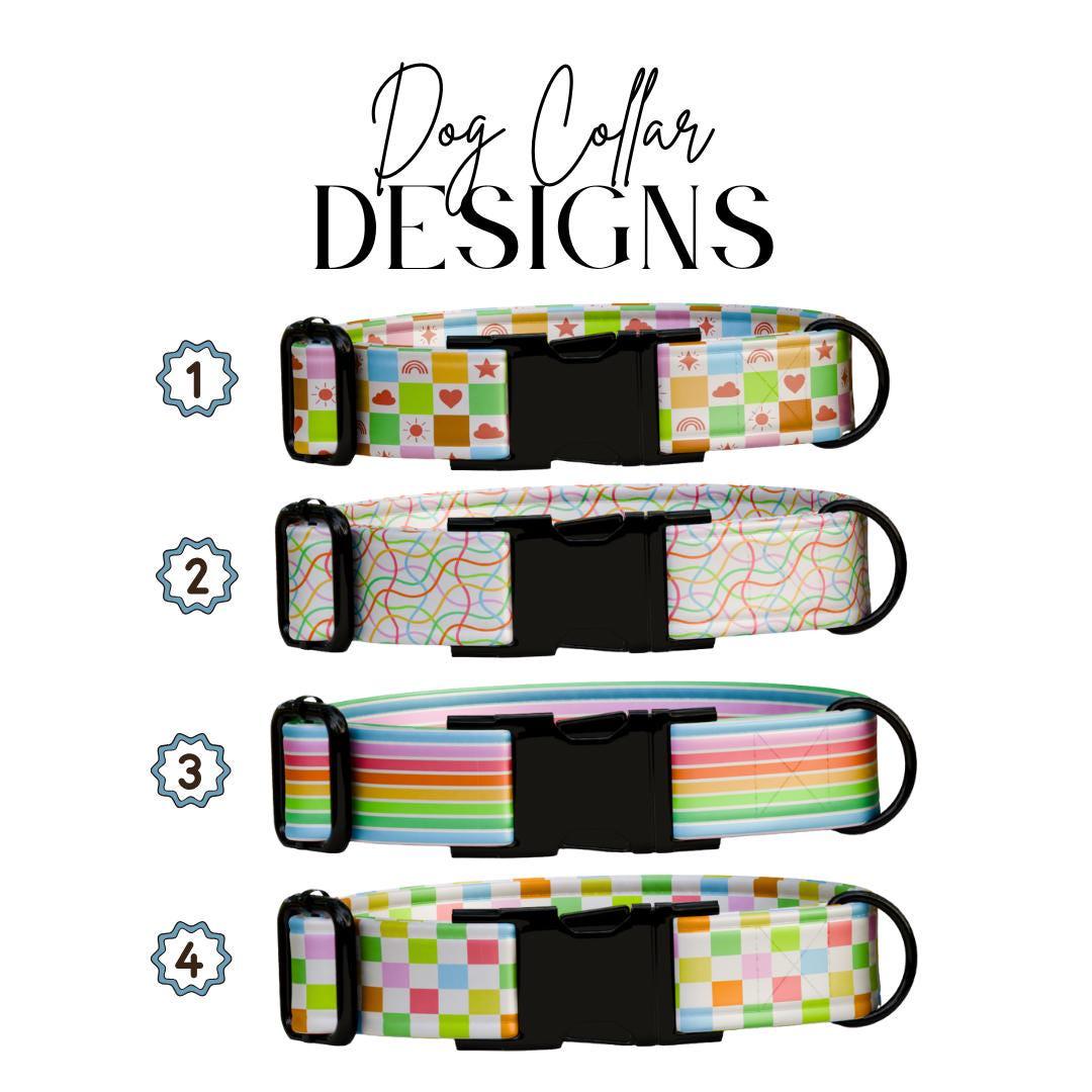 Personalized Rainbow Dog Collar with Name Engraved Custom Name Dog Tag Fun Prints Durable Metal Buckle & D-Ring Cute Gift for Dogs (OG-264)