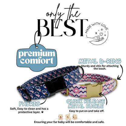 Personalized Floral Dog Collar for Girls with Name Engraved Cute Bright Flower Name ID Adjustable Collar & Leash Set Gift for Dog (OG-255)