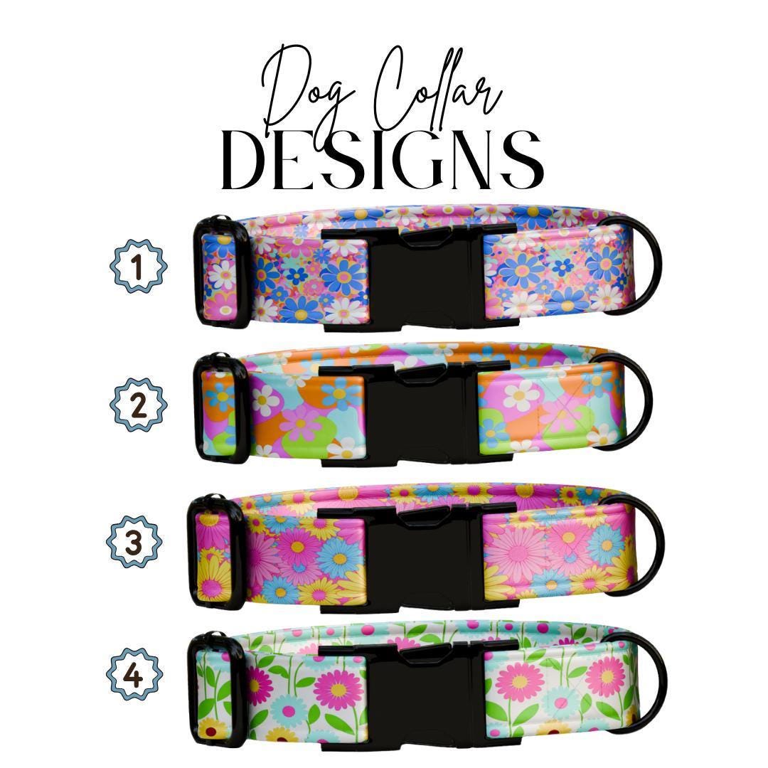 Personalized Color Bloom Dog Collar for Girls with Name Engraved Spring Flower Name ID Adjustable Collar & Leash Set Gift for Dog (OG-256)