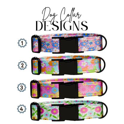 Personalized Color Bloom Dog Collar for Girls with Name Engraved Spring Flower Name ID Adjustable Collar & Leash Set Gift for Dog (OG-256)