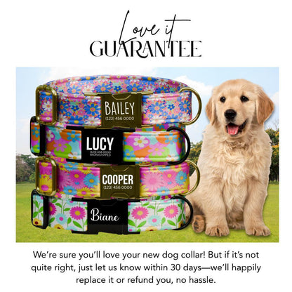 Personalized Color Bloom Dog Collar for Girls with Name Engraved Spring Flower Name ID Adjustable Collar & Leash Set Gift for Dog (OG-256)