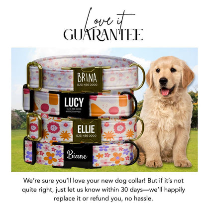 Personalized Floral Dog Collar for Girls with Name Engraved Cute Retro-Inspired Name ID Adjustable Collar & Leash Set Gift for Dog (OG-253)
