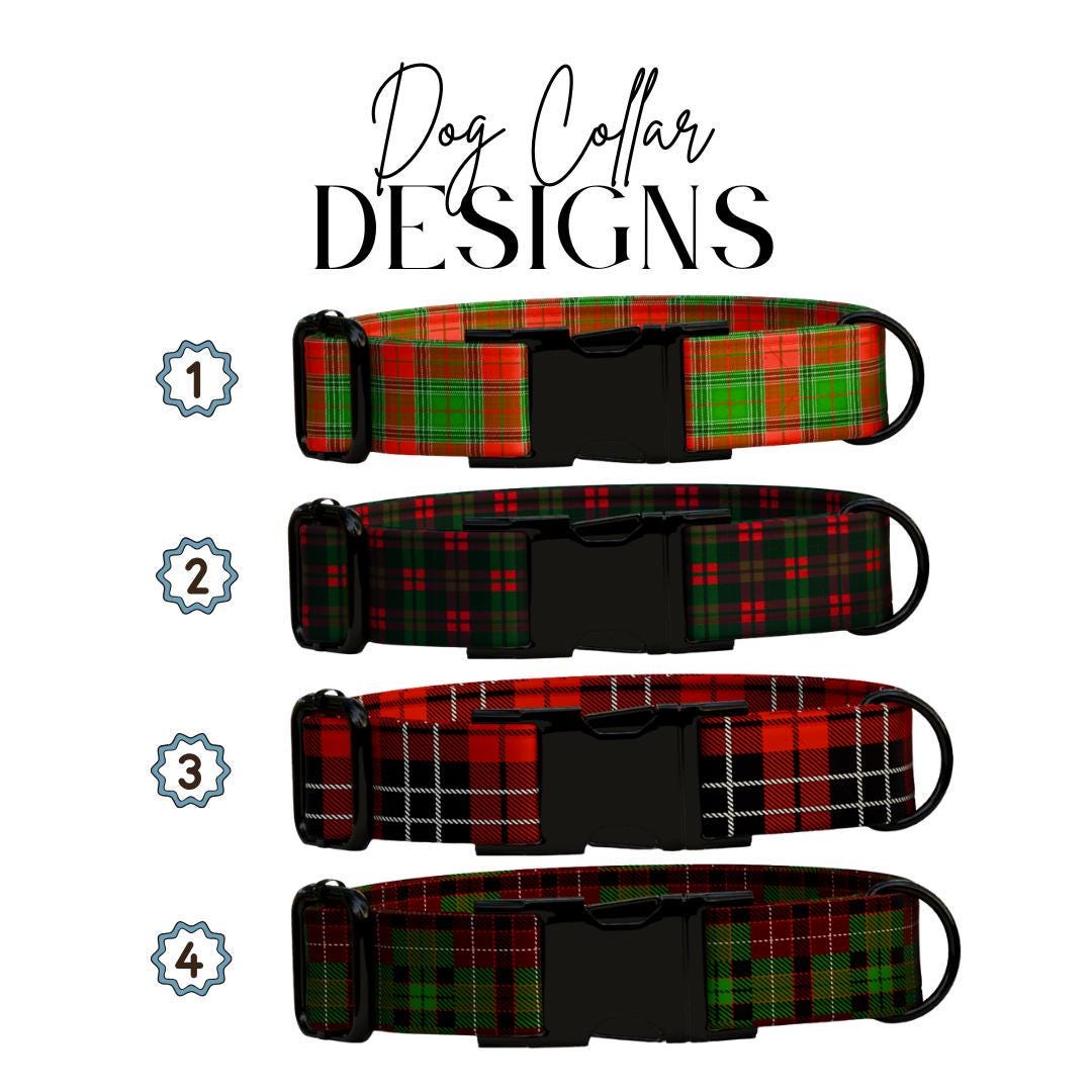 Personalized Festive Plaid Dog Collar with Name Engraved Custom Pet Name ID Collar for Pet Collar & Leash Set Cozy Plaid Dog Collar (OG-189)