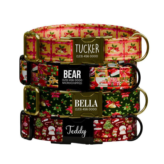 Personalized Christmas Dog Collar Custom Name Tag Festive Holiday Dog Collar with Metal Buckle & Adjustable Fit Chrismast Dog Tag (OG-243)