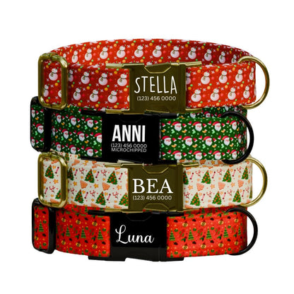 Personalized Christmas Dog Collar Custom Name Tag Holiday Pet Collar Cute Christmas Design Adjustable & Durable with Metal Buckle (OG-235)