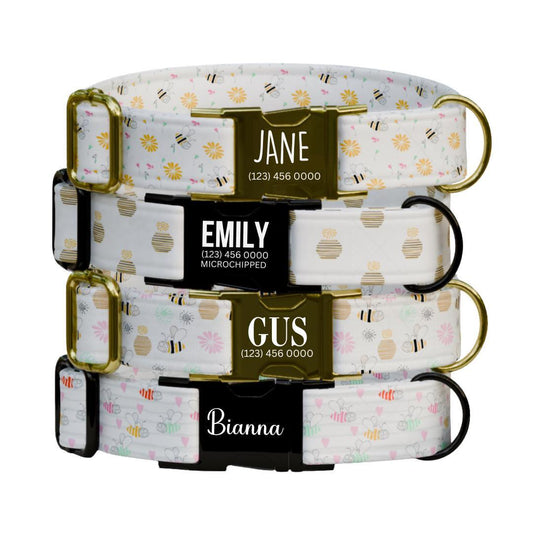 Personalized Dog Collar Sweet Hive Design with Name Engraved Custom Name Tag Bee Dog Tag Adjustable Collar & Leash Set Gift for Dog (OG-218)