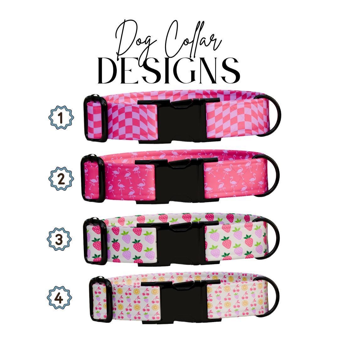 Personalized Pink Pattern Dog Collar for Girls with Name Engraved Cute and Soft Fruit Adjustable Collar & Leash Set Pink Dog Gift (OG-199)