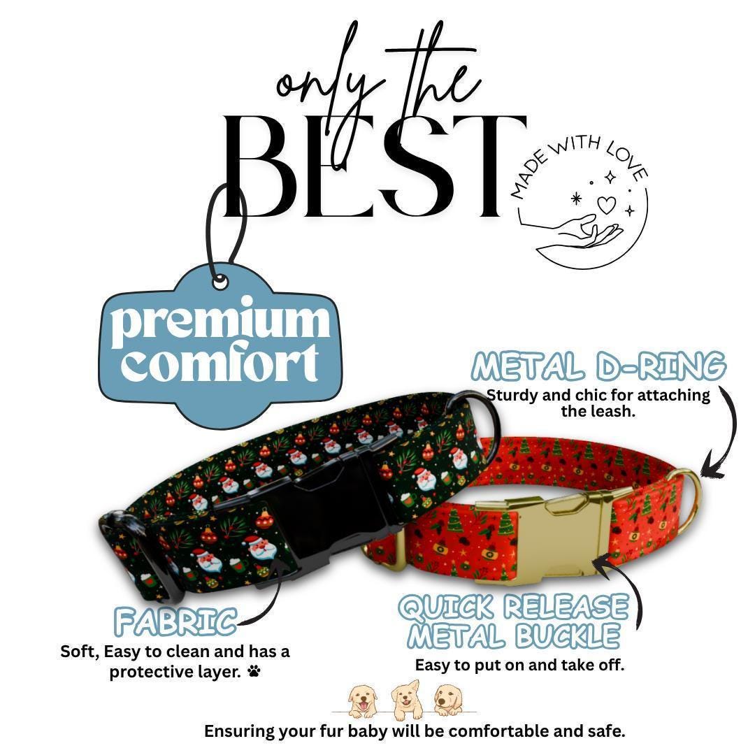 Personalized Christmas Dog Collar Custom Name Tag & Metal Buckle Festive Holiday Pet Collar for Dogs Christmas Leash Gift for Dogs (OG-234)