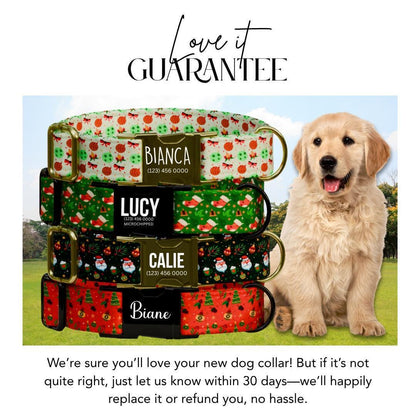 Personalized Christmas Dog Collar Custom Name Tag & Metal Buckle Festive Holiday Pet Collar for Dogs Christmas Leash Gift for Dogs (OG-234)