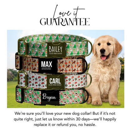 Personalized Christmas Dog Collar Custom Name Tag Festive Holiday Dog Collar with Metal Buckle & Adjustable Fit Christmas Dog Tag (OG-286)