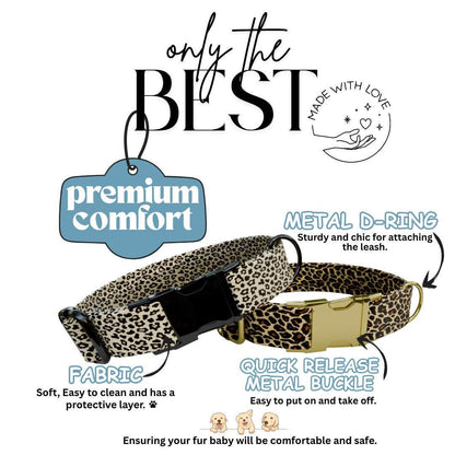 Personalized Leopard Print Dog Collar Custom Name Tag Fierce n' Fabulous Dog Collar with Metal Buckle & Adjustable Fit Dog ID Tag (OG-292)