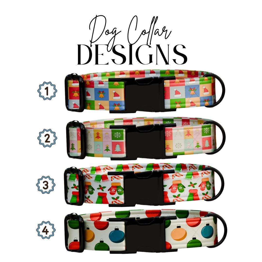 Personalized Christmas Dog Collar Custom Name Tag Festive Holiday Dog Collar with Metal Buckle & Adjustable Fit Christmas Dog Tag (OG-283)