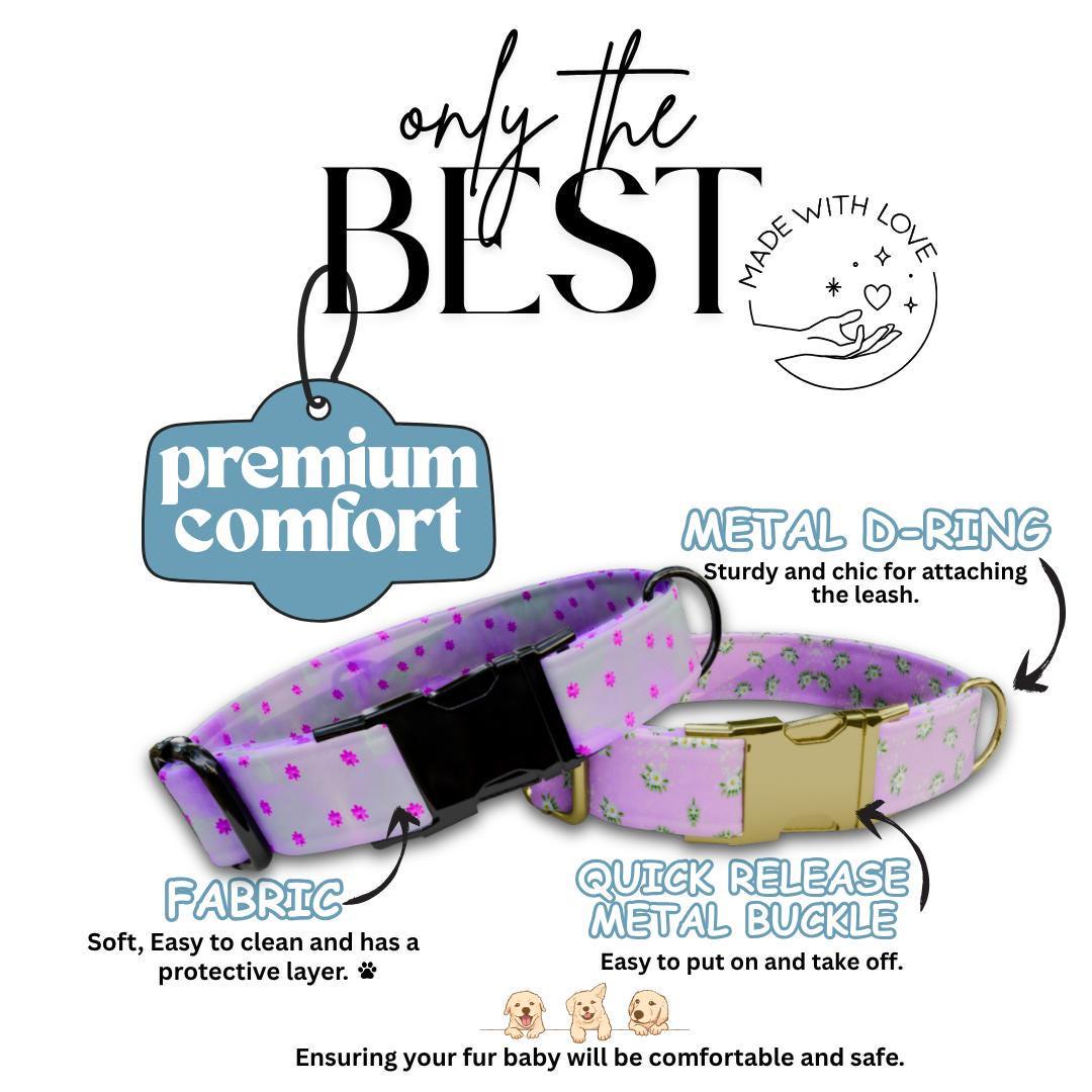 Personalized Floral Dog Collar for Girls with Name Engraved Cute Stylish Flower Print Tag Collar Dogs Adjustable Collar & Leash Set (OG-275)