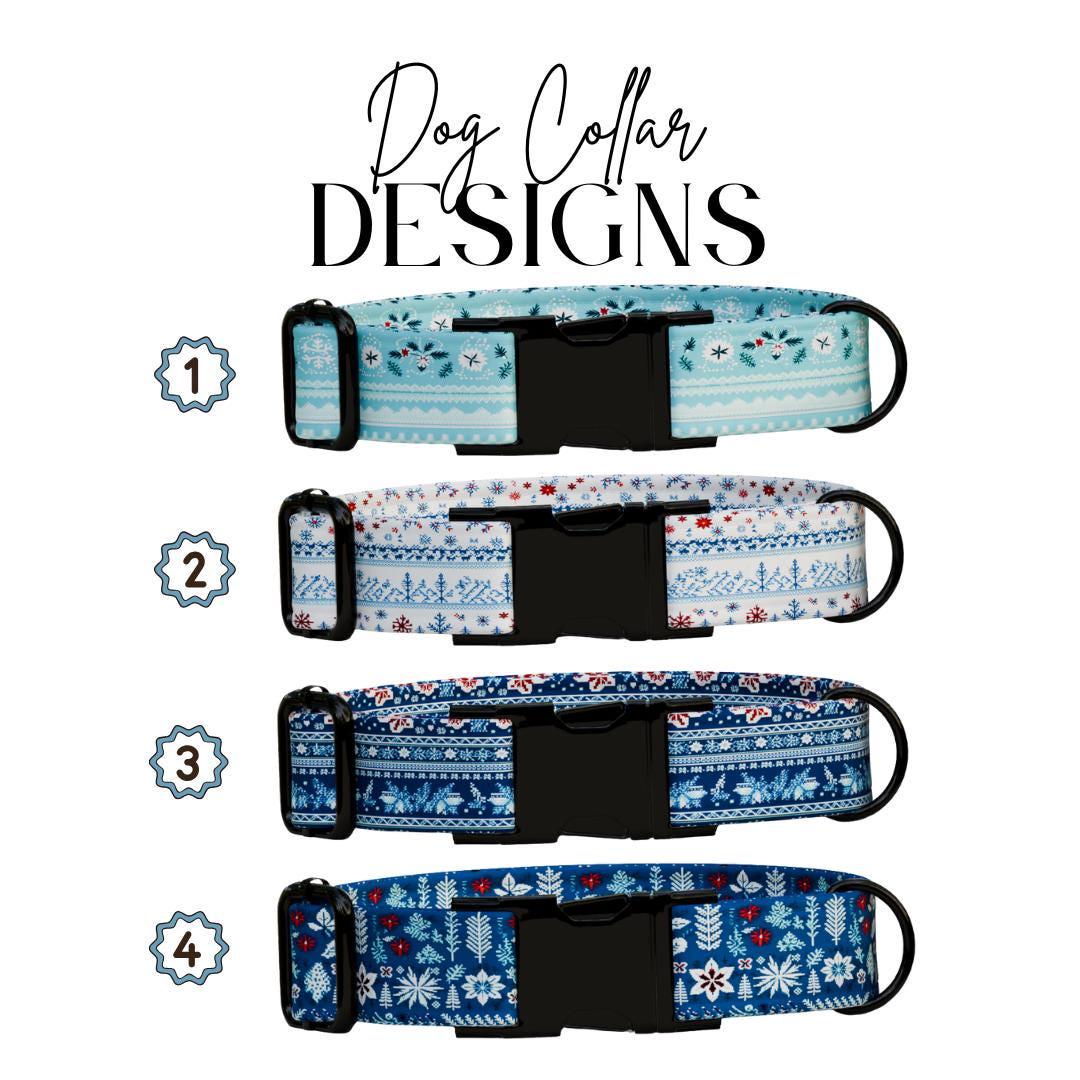 Personalized Ugly Christmas Dog Collar with Name Engraved Custom Winter Tag Adjustable Collar & Leash Set Frosty Flurries Dog Tag (OG-223)