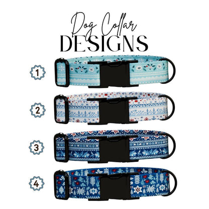 Personalized Ugly Christmas Dog Collar with Name Engraved Custom Winter Tag Adjustable Collar & Leash Set Frosty Flurries Dog Tag (OG-223)