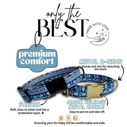 Personalized Ugly Christmas Dog Collar with Name Engraved Custom Winter Tag Adjustable Collar & Leash Set Frosty Flurries Dog Tag (OG-223)