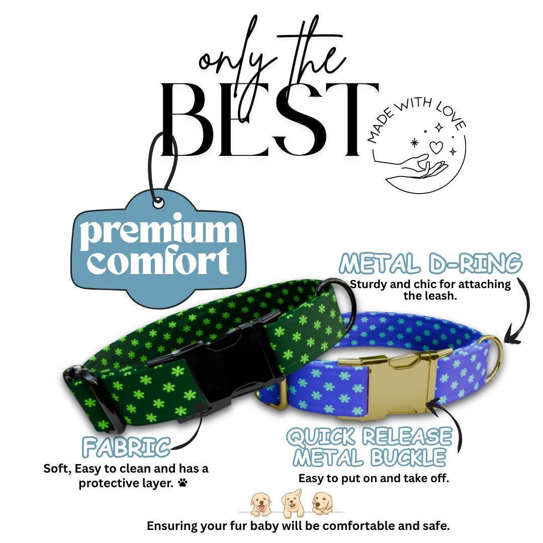 Personalized Daisy Dog Collar for Girls with Name Engraved Cute Flower Print Tag Collar Dogs Adjustable Collar & Leash Set Dog Gift (OG-273)