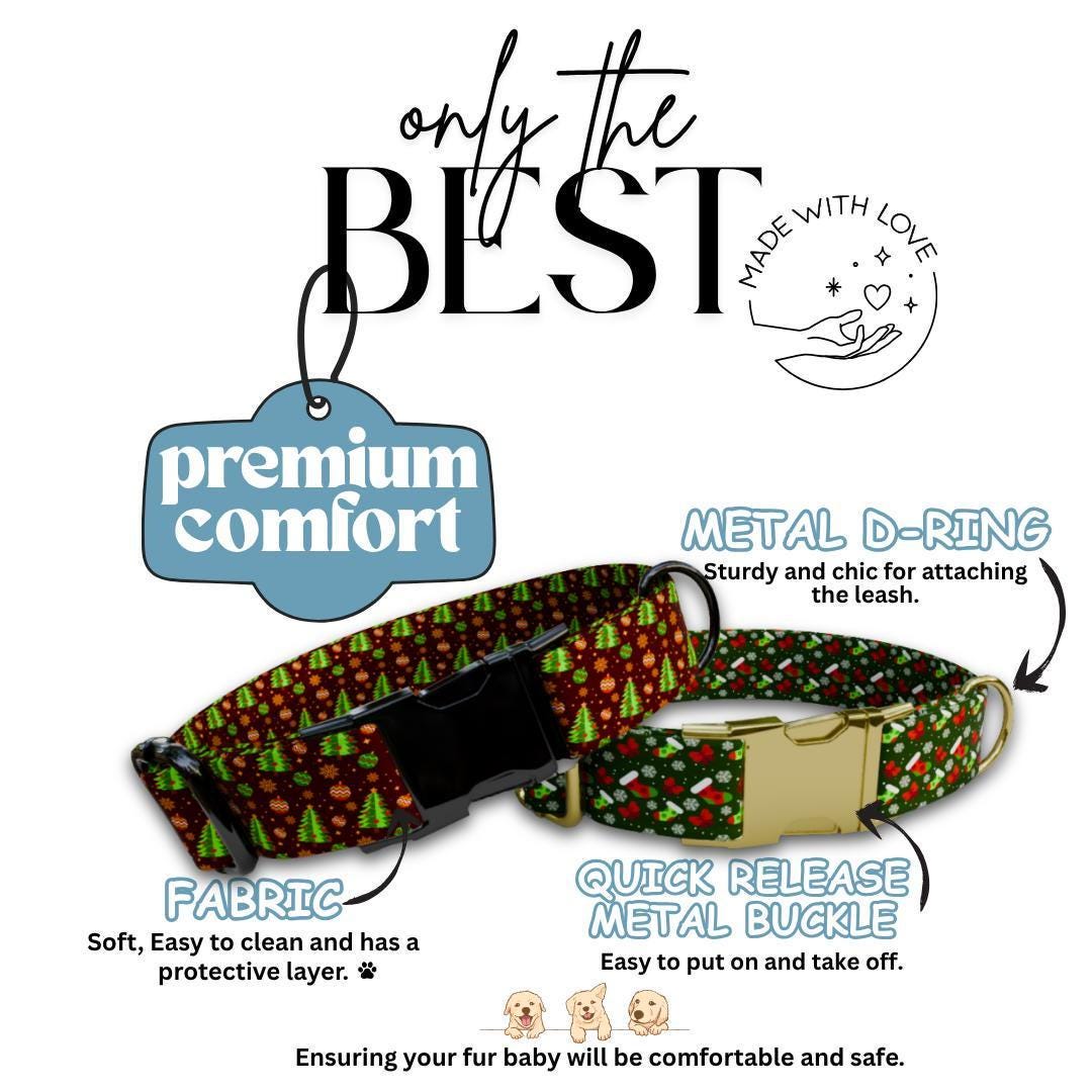 Personalized Christmas Dog Collar Custom Name Tag Holiday Pet Collar with Metal Buckle Durable D-Ring & Festive Print Gift for Dogs (OG-231)