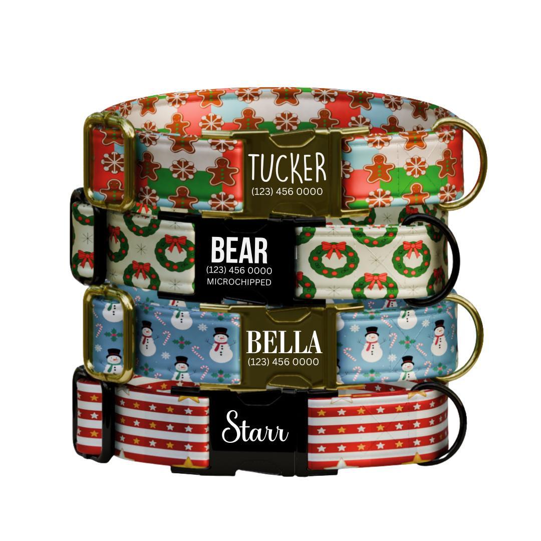 Personalized Christmas Dog Collar Custom Name Tag Festive Holiday Dog Collar with Metal Buckle & Adjustable Fit Christmas Dog Tag (OG-284)