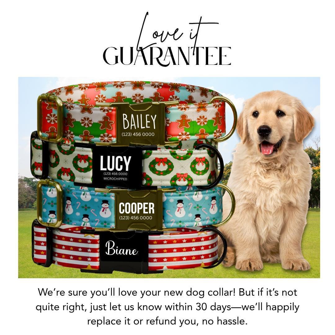 Personalized Christmas Dog Collar Custom Name Tag Festive Holiday Dog Collar with Metal Buckle & Adjustable Fit Christmas Dog Tag (OG-284)