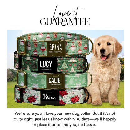 Personalized Christmas Dog Collar Custom Name Tag Festive Holiday Dog Collar with Metal Buckle & Adjustable Fit Christmas Dog Tag (OG-280)