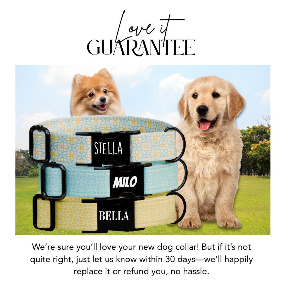 Personalized Geometric Pastel Dog Collar with Name Engraved Cute and Soft Adjustable Collar & Leash Set Black Gold Buckle Dog Gift (OG-152)