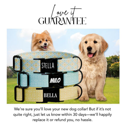 Personalized Geometric Pastel Dog Collar with Name Engraved Cute and Soft Adjustable Collar & Leash Set Black Gold Buckle Dog Gift (OG-152)