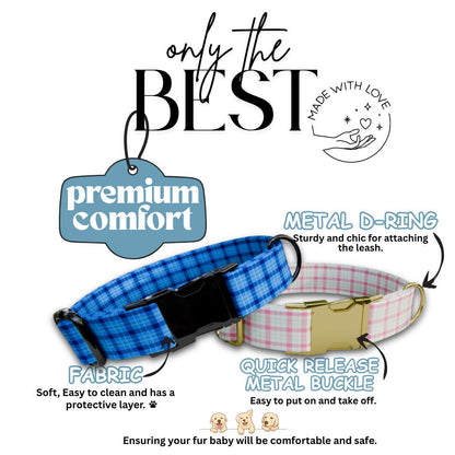 Personalized Gingham Dog Collar with Name Engraved Custom Tag Collar for Pets Collar & Leash Set Stylish Checkered Dog Collar Gift (OG-162)