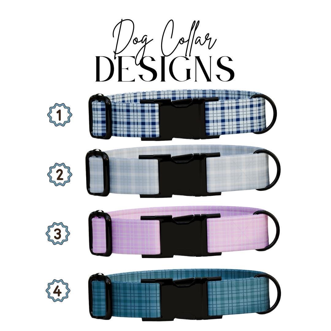 Personalized Gingham Dog Collar with Name Engraved Custom Tag Collar for Pets Collar & Leash Set Stylish Checkered Dog Collar Gift (OG-161)