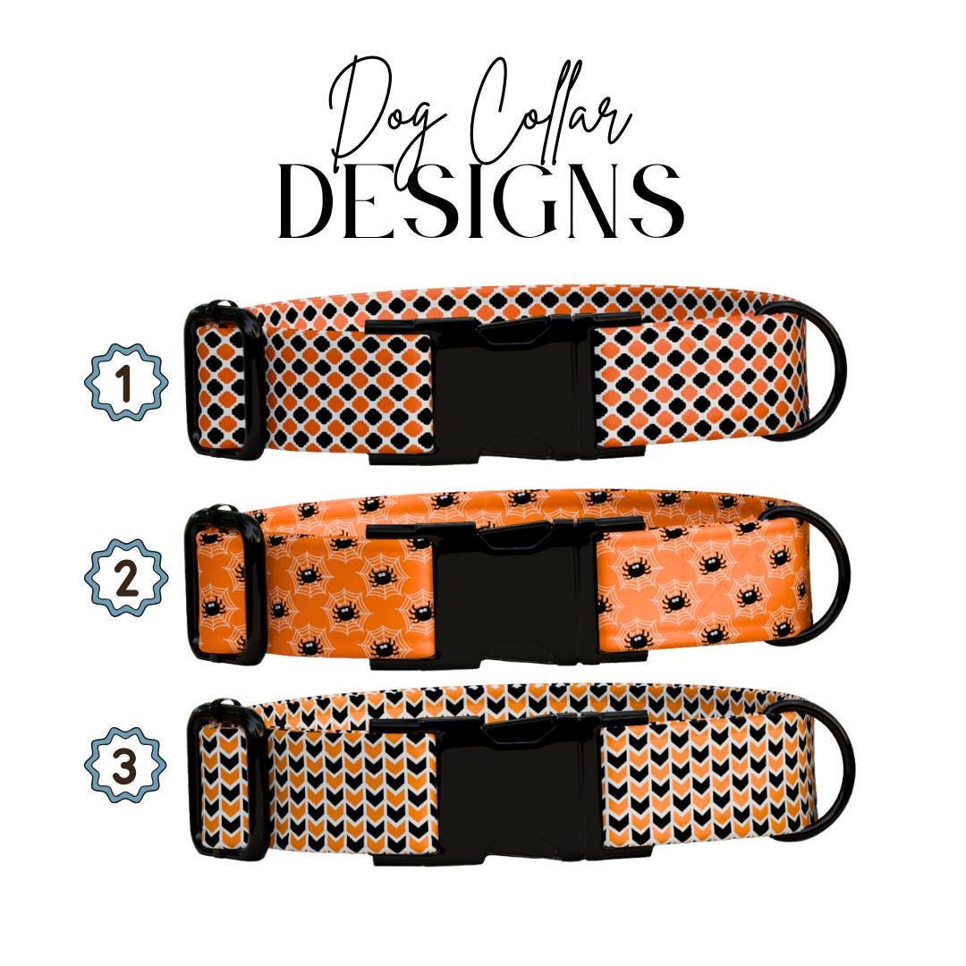 Personalized Spooky-cute Halloween Dog Collar with Name Engraved Cute and Soft Adjustable Collar & Leash Set, Pet ID Tag Dog Gift (OG-134)