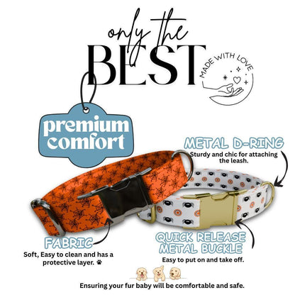 Personalized Spooky-cute Halloween Dog Collar with Name Engraved Cute and Soft Adjustable Collar & Leash Set, Pet ID Tag Dog Gift (OG-136)