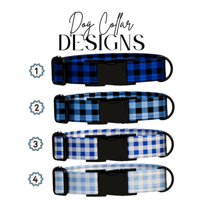 Personalized Blue Plaid Dog Collar with Name Engraved Durable Metal Buckle & D-Ring Cute Tag Classic Plaid Pattern Collar For Dogs (OG-271)