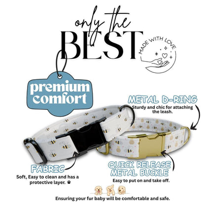 Personalized Dog Collar Busy Bees Design with Name Engraved Custom Name Tag Bees Dog Tag Adjustable Collar & Leash Set Gift for Dog (OG-217)