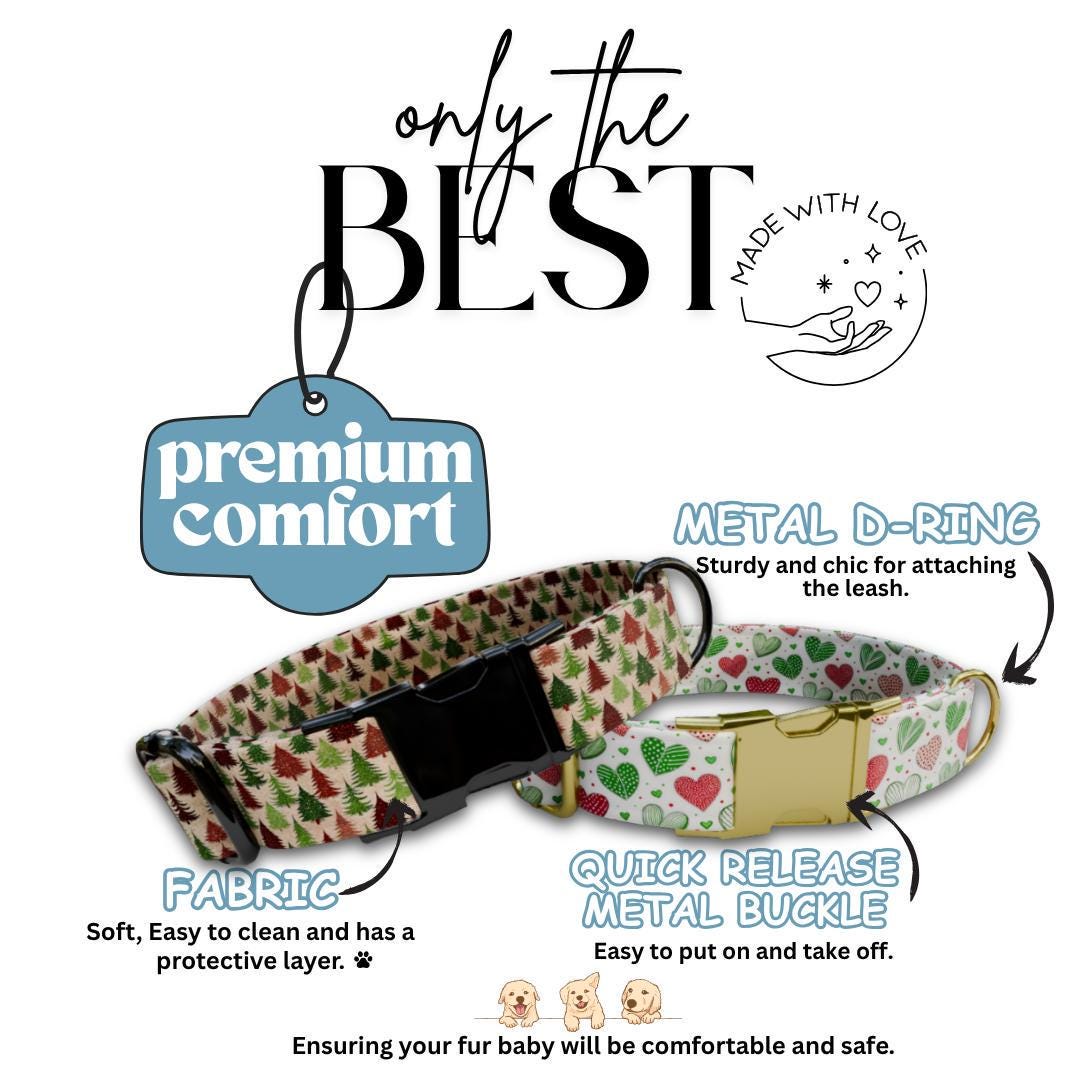 Personalized Christmas Dog Collar Custom Name Tag Festive Holiday Dog Collar with Metal Buckle & Adjustable Fit Christmas Dog Tag (OG-281)