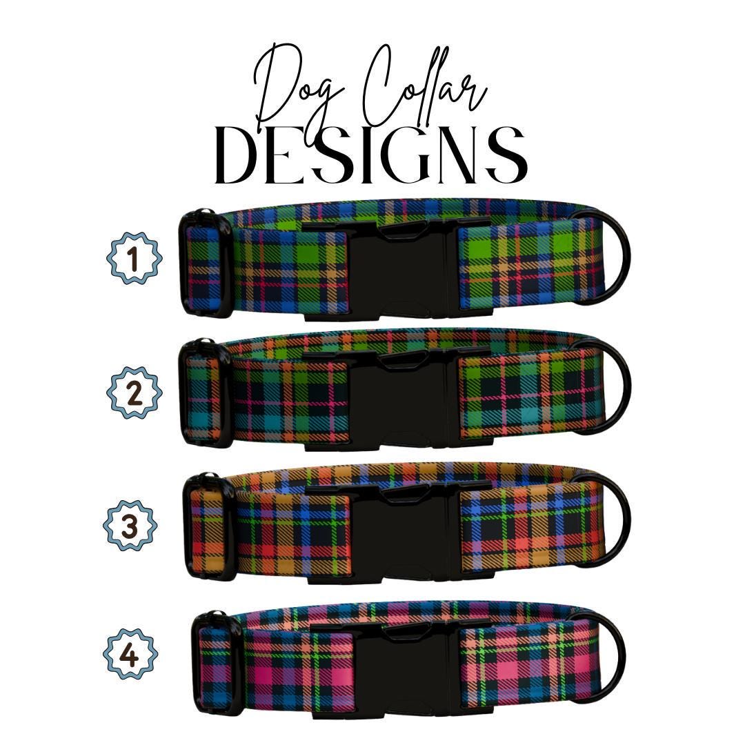 Personalized Plaid Dog Collar with Name Engraved Custom Adjustable Collar Plaid  Dog Collar & Leash Set Plaid Collar Gift for Dogs (OG-204)