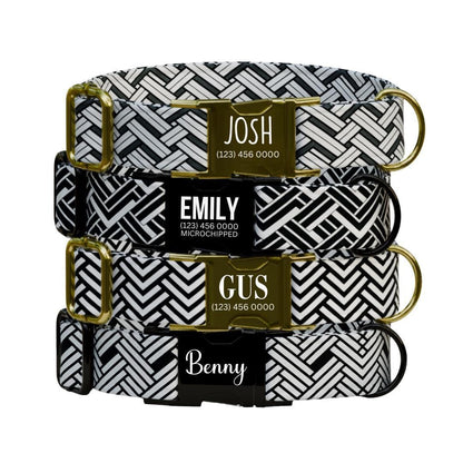 Personalized Modern Geometric Style Dog Collar with Name Engraved Custom Pet Name ID Collar for Pets Collar & Leash Set Dog Collar (OG-188)