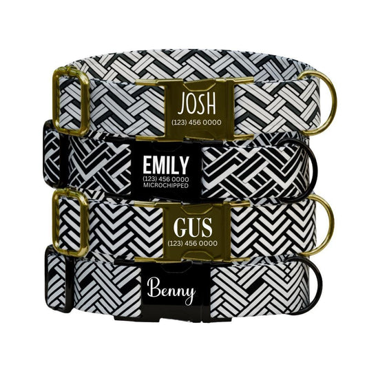 Personalized Modern Geometric Style Dog Collar with Name Engraved Custom Pet Name ID Collar for Pets Collar & Leash Set Dog Collar (OG-188)