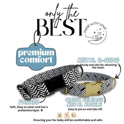 Personalized Modern Geometric Style Dog Collar with Name Engraved Custom Pet Name ID Collar for Pets Collar & Leash Set Dog Collar (OG-188)