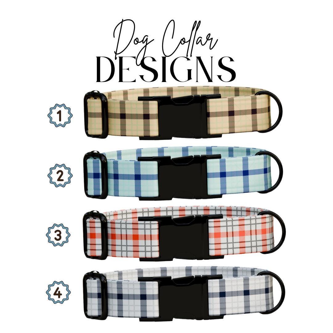Personalized Plaid Dog Collar with Name Engraved Custom Pet Name ID Collar for Pets Collar & Leash Set Cozy Winter Check Dog Collar (OG-178)