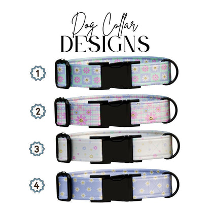 Personalized Pastel Floral Dog Collar for Girls with Name Engraved Cute Flower Name ID Adjustable Collar & Leash Set Gift for Dog (OG-263)