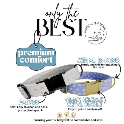 Personalized Pastel Floral Dog Collar for Girls with Name Engraved Cute Flower Name ID Adjustable Collar & Leash Set Gift for Dog (OG-263)