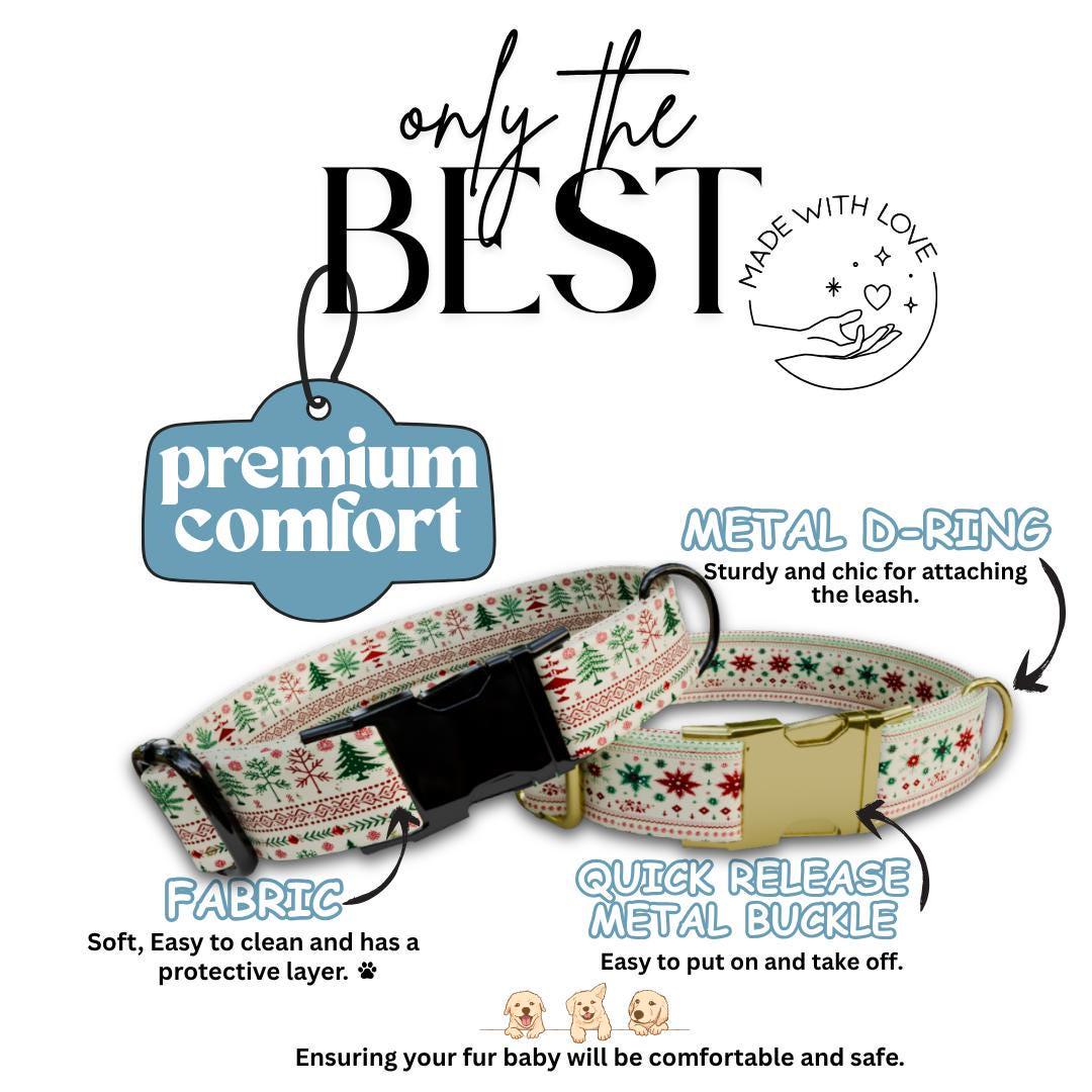 Personalized Christmas Dog Collar with Name Engraved Custom Holiday Name Tag Adjustable Collar & Leash Set Festive Winter Dog Leash (OG-225)
