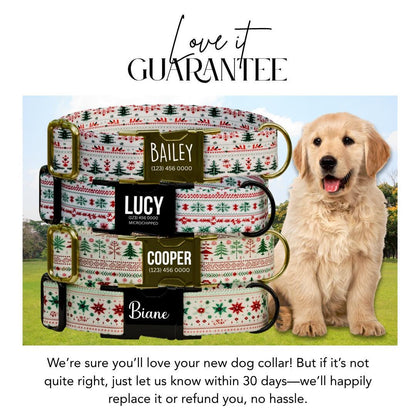 Personalized Christmas Dog Collar with Name Engraved Custom Holiday Name Tag Adjustable Collar & Leash Set Festive Winter Dog Leash (OG-225)