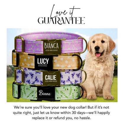 Personalized Floral Dog Collar for Girls with Name Engraved Cute Stylish Flower Print Tag Collar Dogs Adjustable Collar & Leash Set (OG-272)