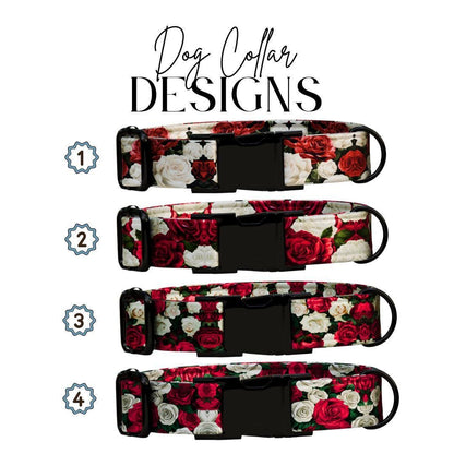 Personalized Rose Dog Collar for Girls with Name Engraved Cute Elegant Floral Print Tag Collar Dogs Adjustable Collar & Leash Set (OG-274)