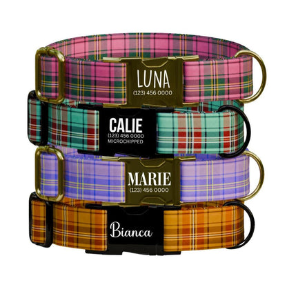 Personalized Plaid Dog Collar with Name Engraved Custom Adjustable Collar Plaid  Dog Collar & Leash Set Plaid Collar Gift for Dogs (OG-213)
