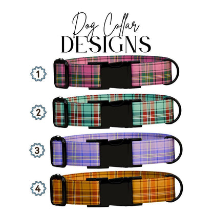Personalized Plaid Dog Collar with Name Engraved Custom Adjustable Collar Plaid  Dog Collar & Leash Set Plaid Collar Gift for Dogs (OG-213)
