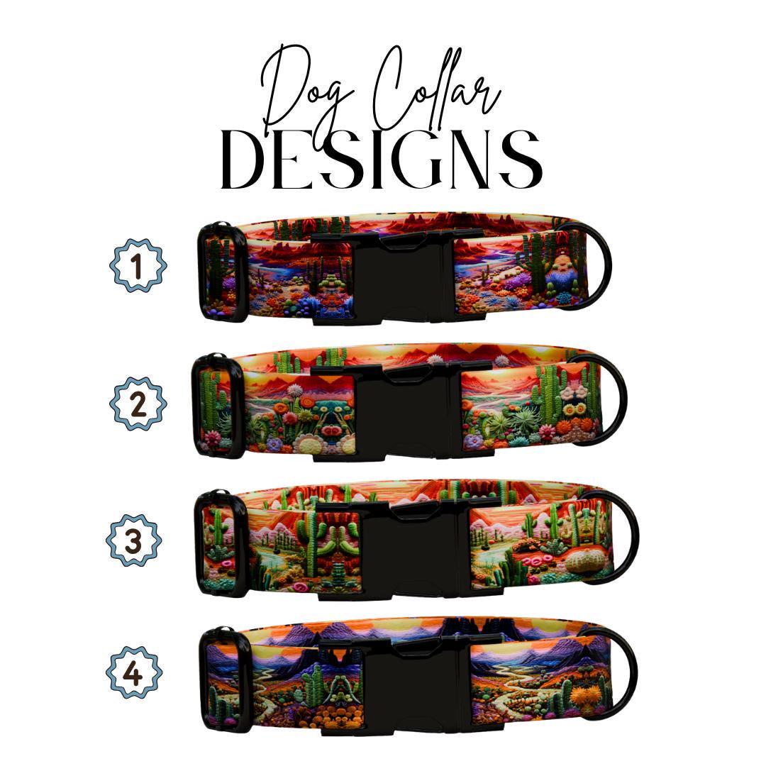 Personalized Desert Vibe Dog Collar with Name Engraved Custom Adjustable Collar Colorful Cactus Dog Collar & Leash Set Gift for Dog (OG-205)