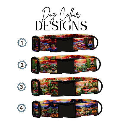 Personalized Desert Vibe Dog Collar with Name Engraved Custom Adjustable Collar Colorful Cactus Dog Collar & Leash Set Gift for Dog (OG-205)